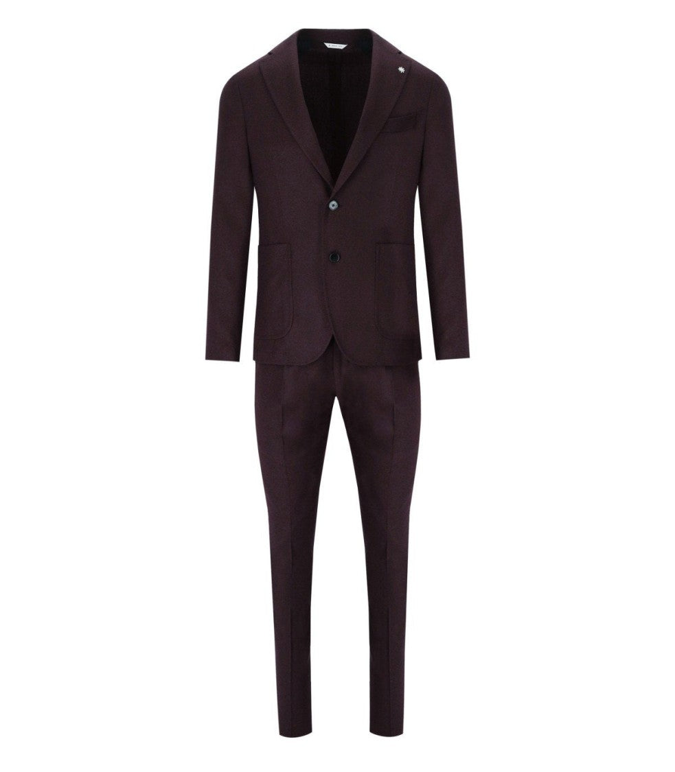 Manuel Ritz Burgundy Tailored Suit With Detachable Logo Pin