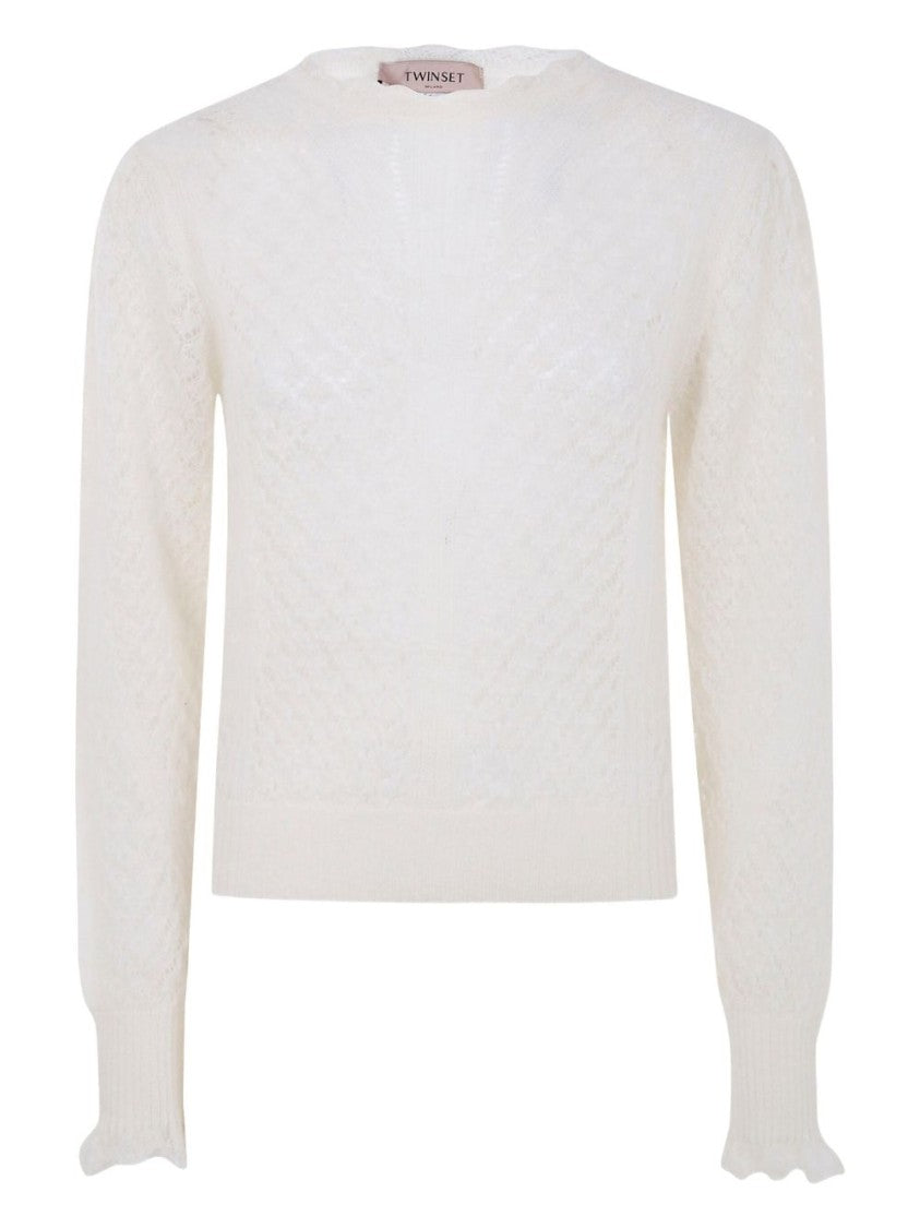 Twin-Set Textured Knit Sweater With Ruffled Cuffs