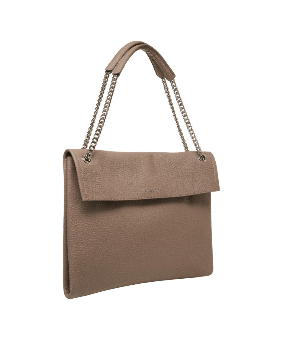 Orciani Hammered Leather Shoulder Bag With Chain Strap