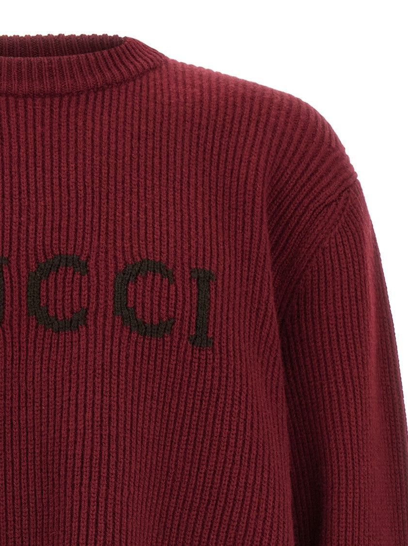 Gucci Intarsia Logo Detail Ribbed Knit Sweater