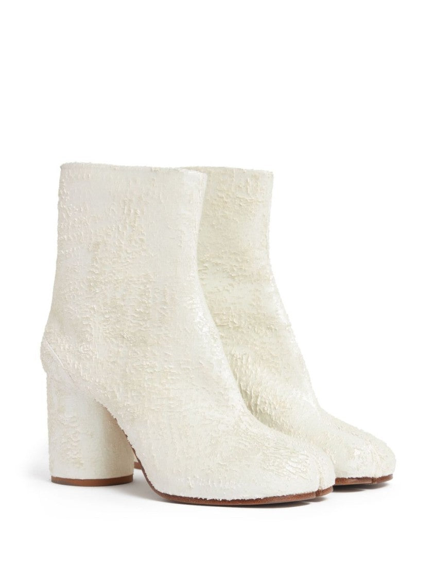 Maison Margiela Cylindrical-Heel Ankle Boots In Distressed Laser-Cut Suede