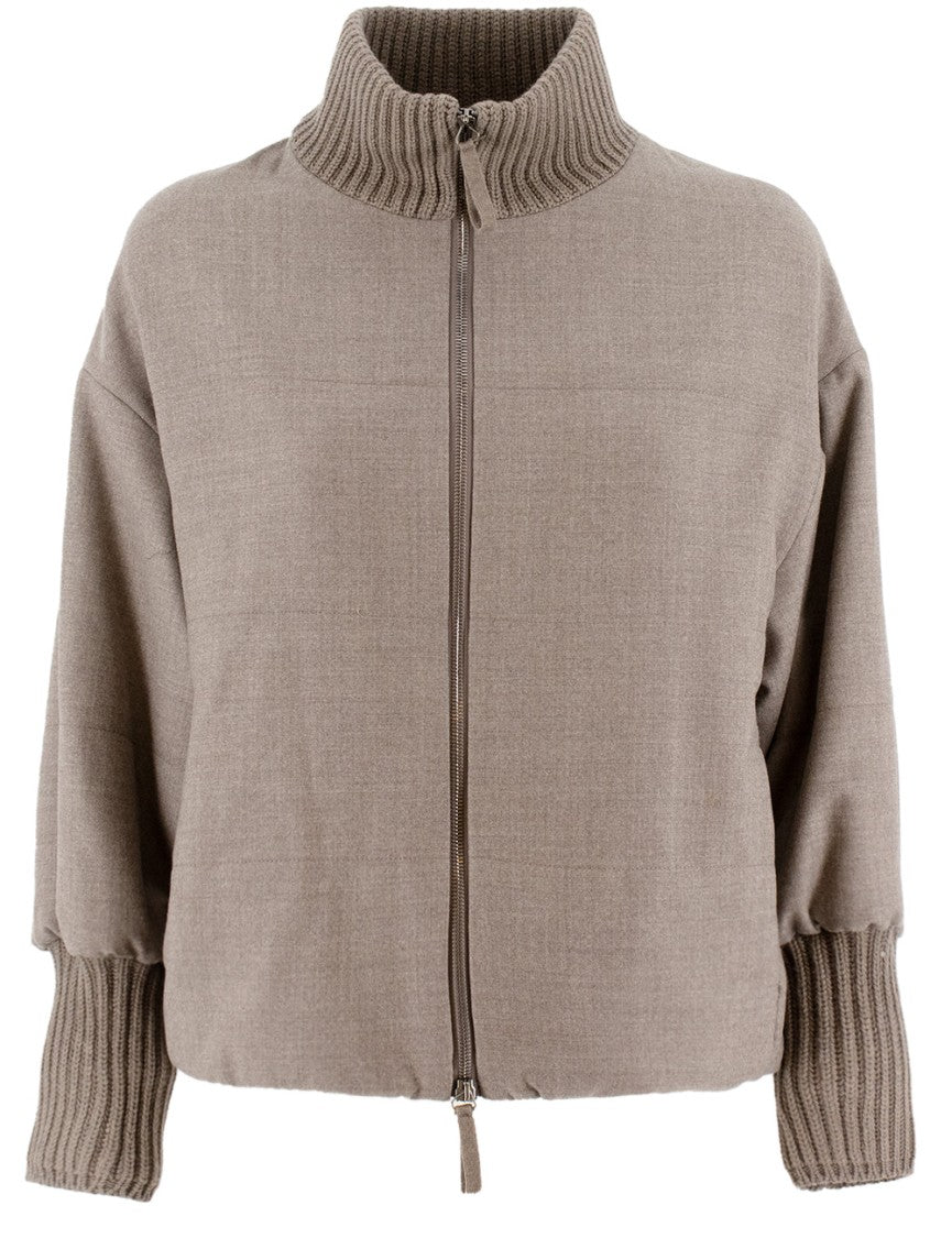 Le Tricot Perugia Boxy Wool Jacket With High Ribbed Collar