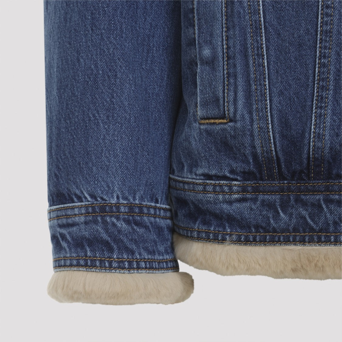 Dolce & Gabbana Denim Jacket With Plush Rabbit Fur Lining And Flap Pockets