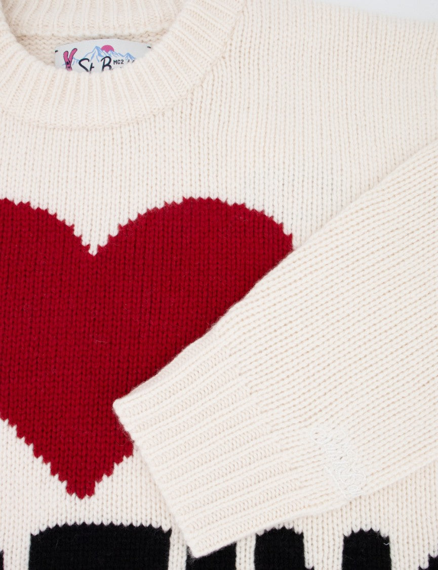 Mc2 Saint Barth Cropped Jersey Jumper With Heart Graphic