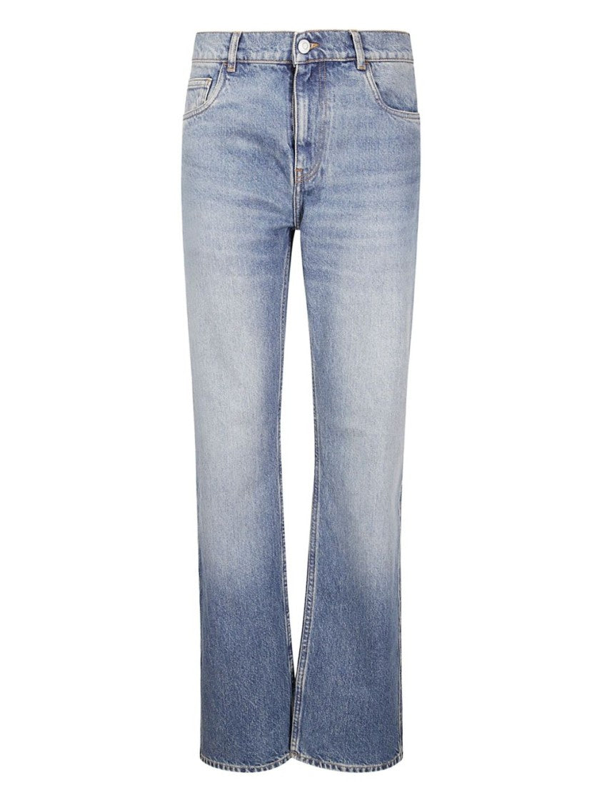 Coperni Mid-Blue Straight-Leg Cropped Jeans With Leather Detail