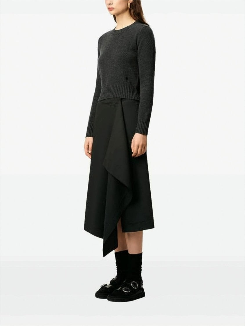 Ami Cropped Grey Cashmere And Wool Sweater