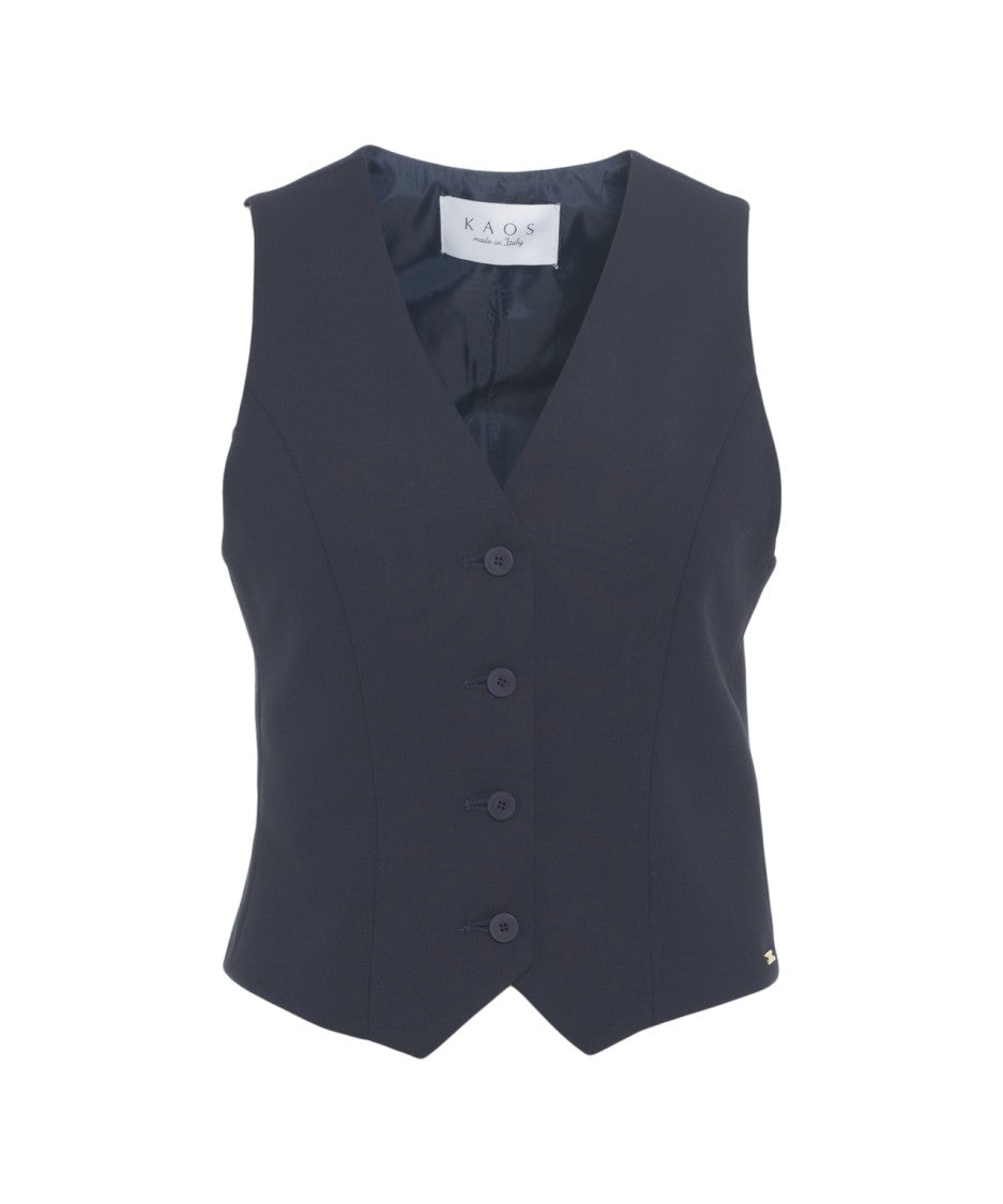 Kaos Tailored Black Gilet With V-Neck