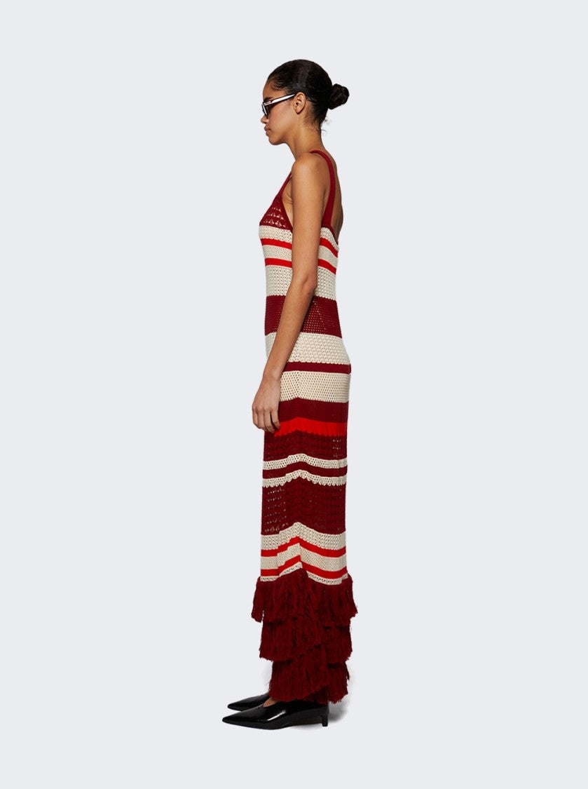 Johanna Ortiz Embayed Midi Dress Antique Ecru And Wine