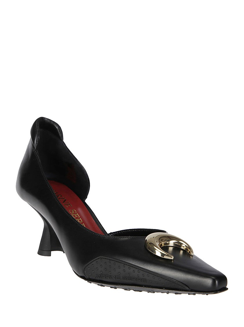 Marine Serre Black Slip-On Shoe With Gold Logo Plaque