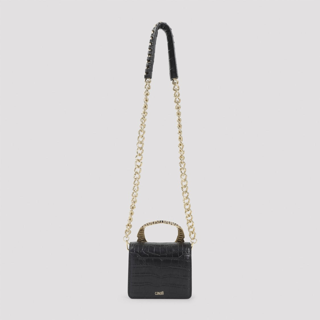 Roberto Cavalli Crocodile-Embossed Leather Handbag With Tiger Handle