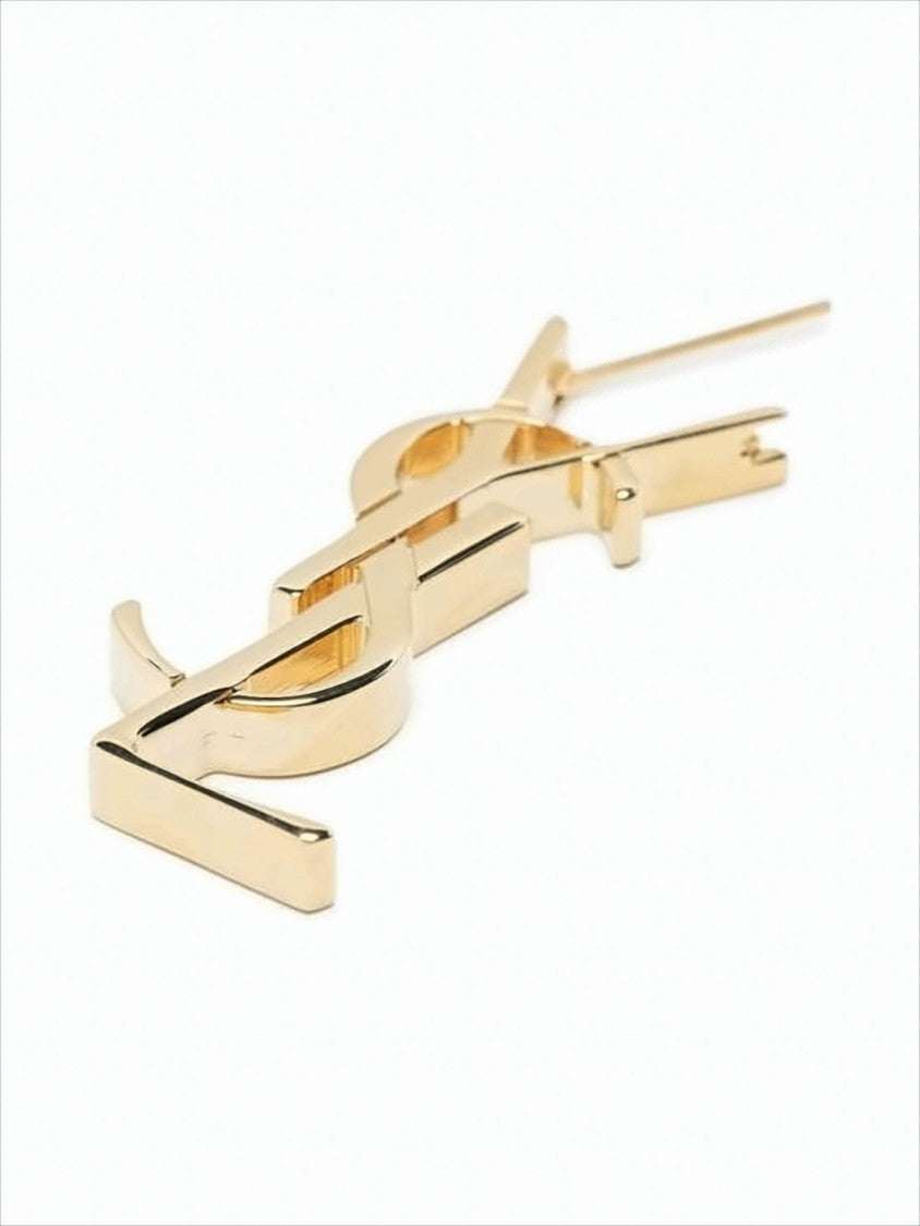 Saint Laurent Gold Sculptural Earrings With Iconic Logo