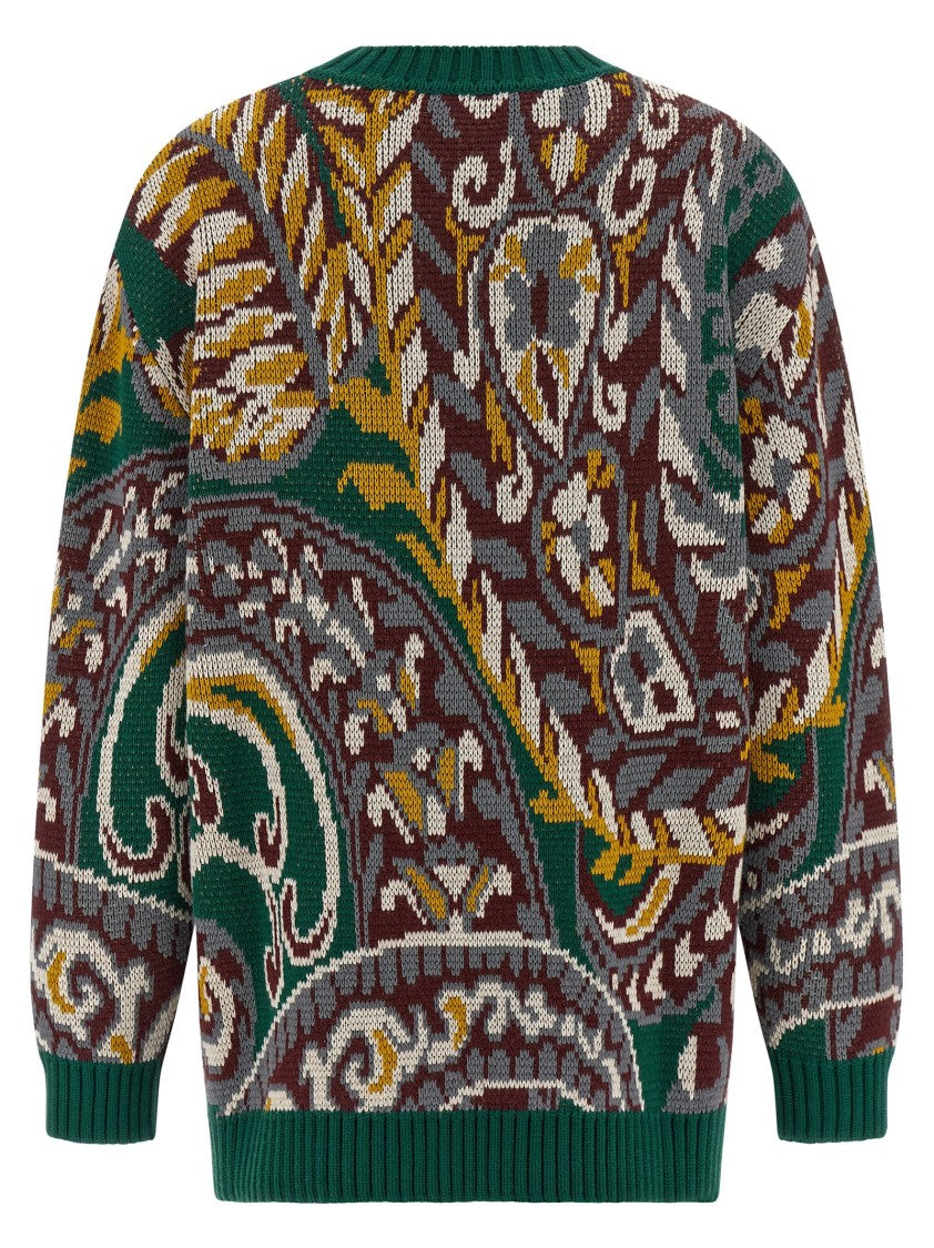 Etro Patterned Jacquard Wool Sweater With Dropped Shoulders
