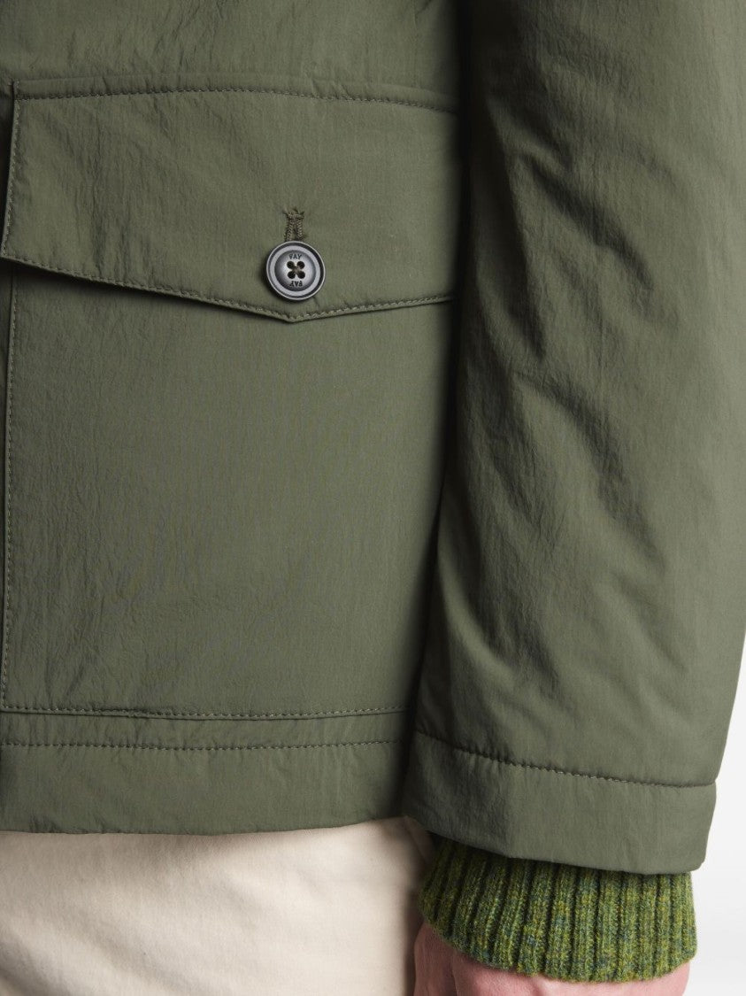 Fay Button-Up Green Coat With High Collar