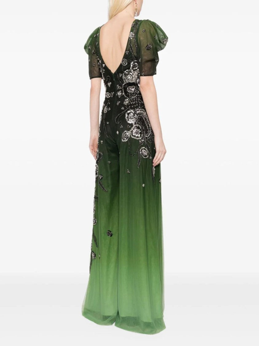 Saiid Kobeisy Gradient Printed Tulle Jumpsuit With Beading