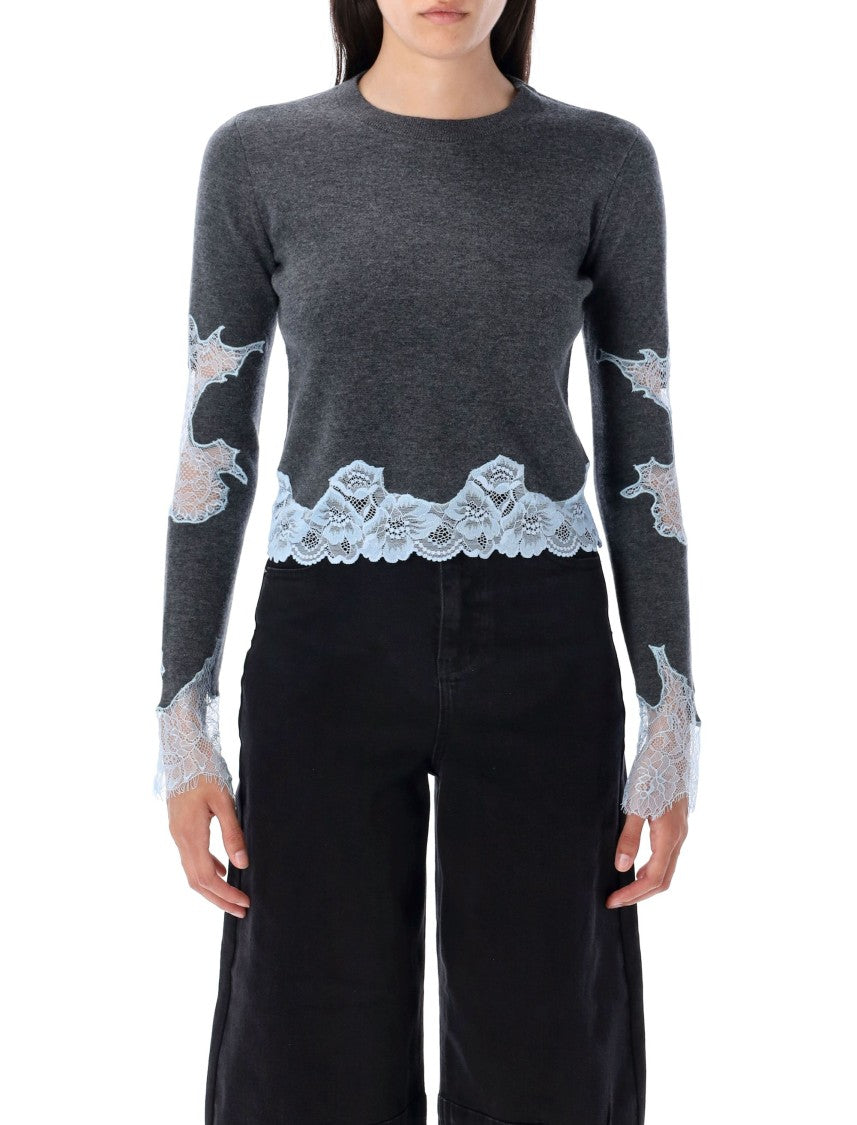 Self-Portrait Knit Crew Neck Lace Detail Sweater