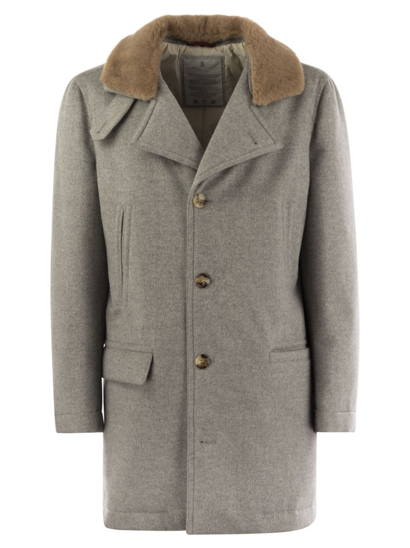 Brunello Cucinelli Cashmere Coat With Shearling Collar