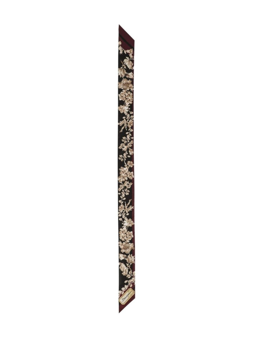 Dolce & Gabbana Silk Floral Pattern Scarf With Burgundy Trim