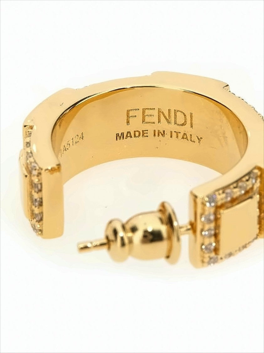Fendi Geometric Gold Brass Earrings With Crystal Accents