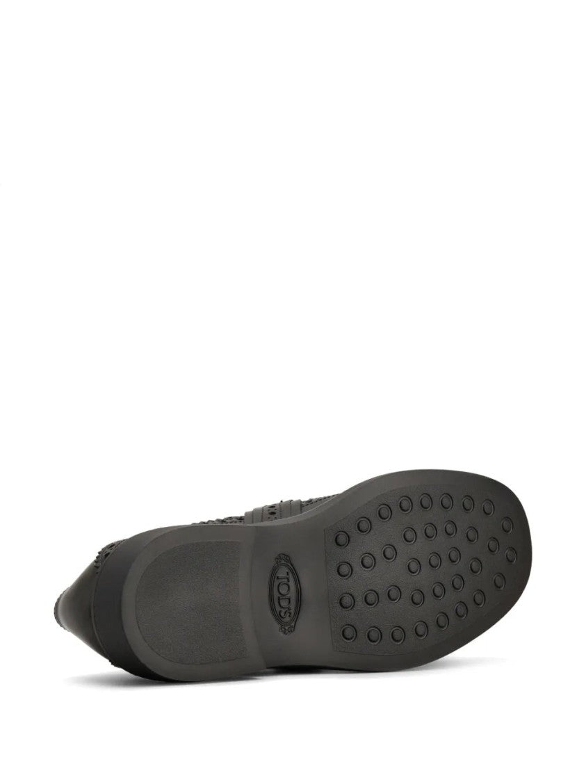 Tod's Polished Black Leather Monkstrap Loafers