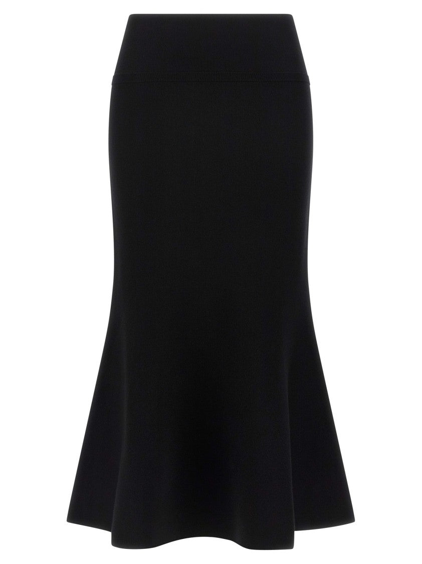 Twin-Set Flared Black Midi Skirt With Elastic Waistband And Metal Logo