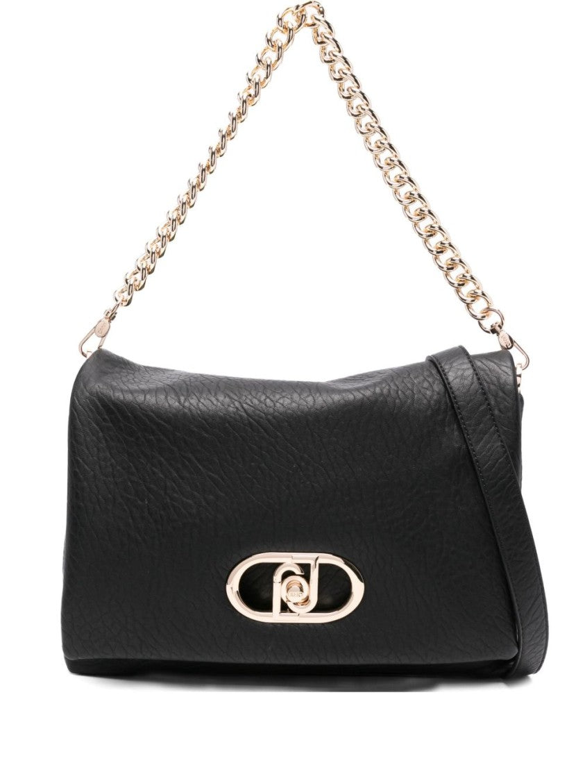 Liu Jo Textured Black Handbag With Gold-Tone Clasp
