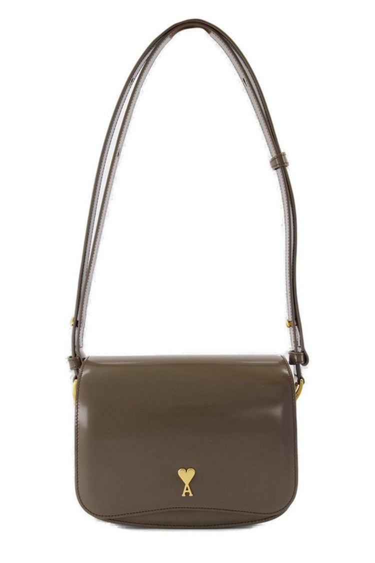 Ami Compact Shoulder Bag In Smooth Calf Leather With Embossed Logo