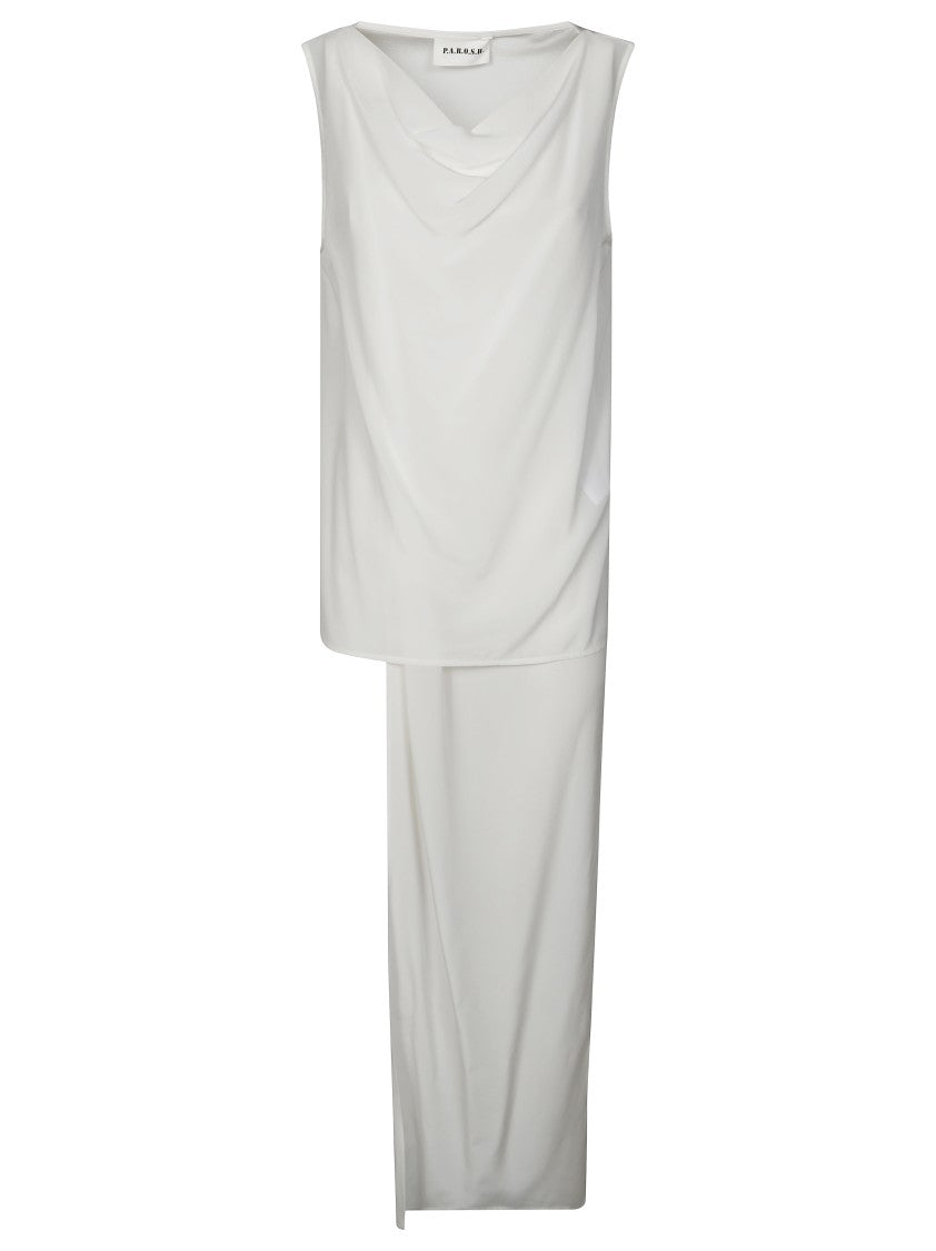 Parosh Sleeveless White Blouse With Draped Neckline