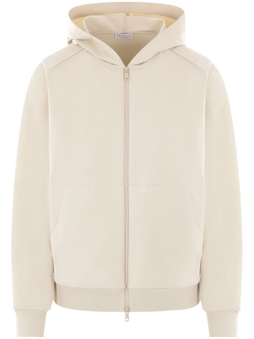 Brunello Cucinelli Brushed Cotton Monile Hoodie With Zip Closure