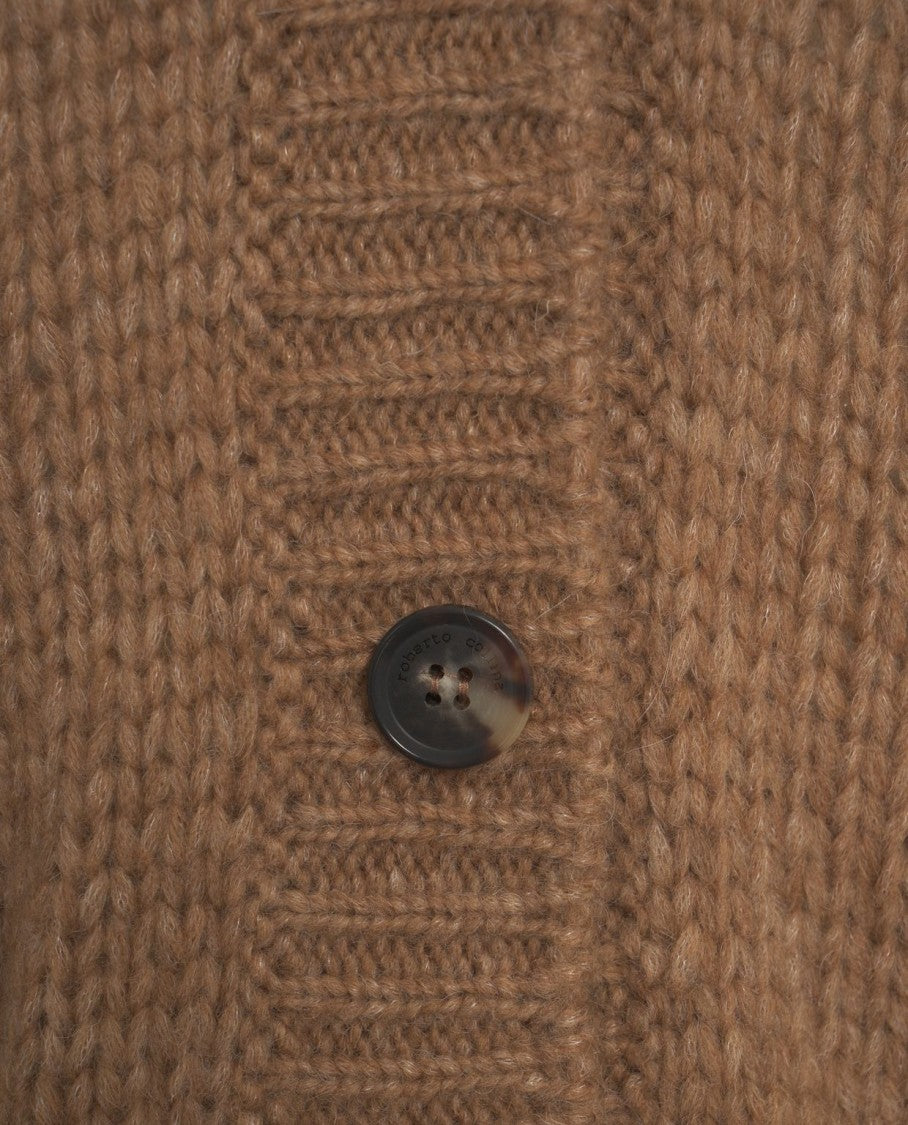 Roberto Collina V-Neck Brown Knit Cardigan With Button Closure And Ribbed Hems