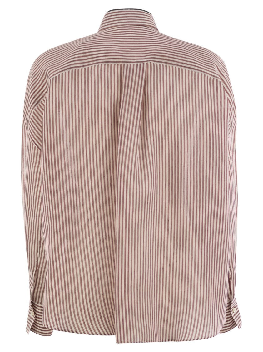 Brunello Cucinelli Linen And Silk Striped Organza Shirt