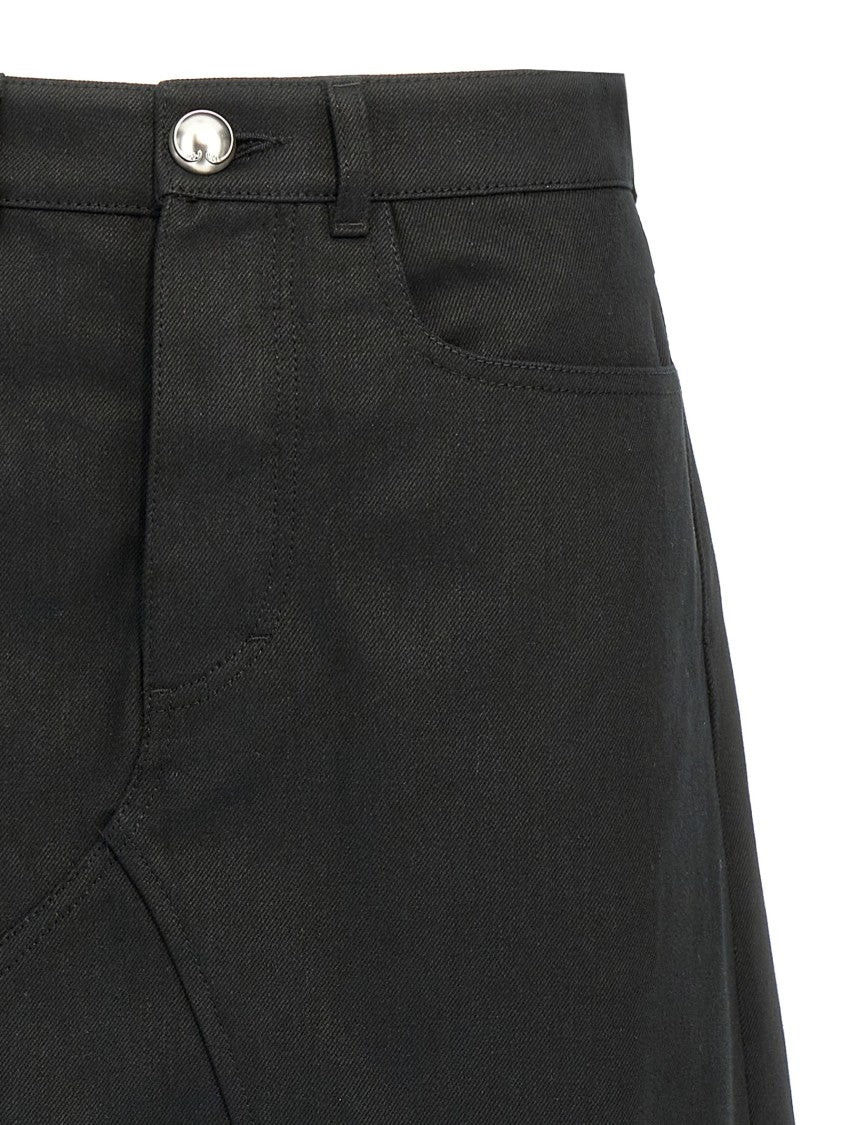 Jil Sander Flared Black Cotton Canvas Midi Skirt