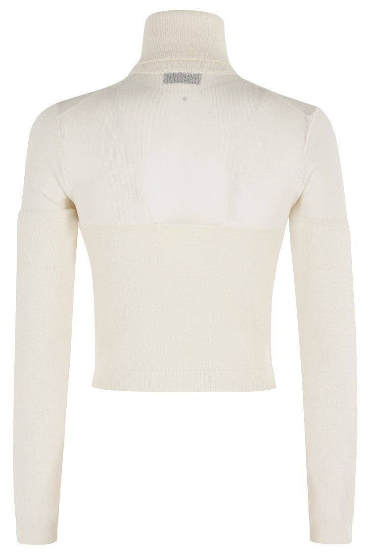 Elisabetta Franchi Cropped Tricot Sweater With High Neck And Textured Knit