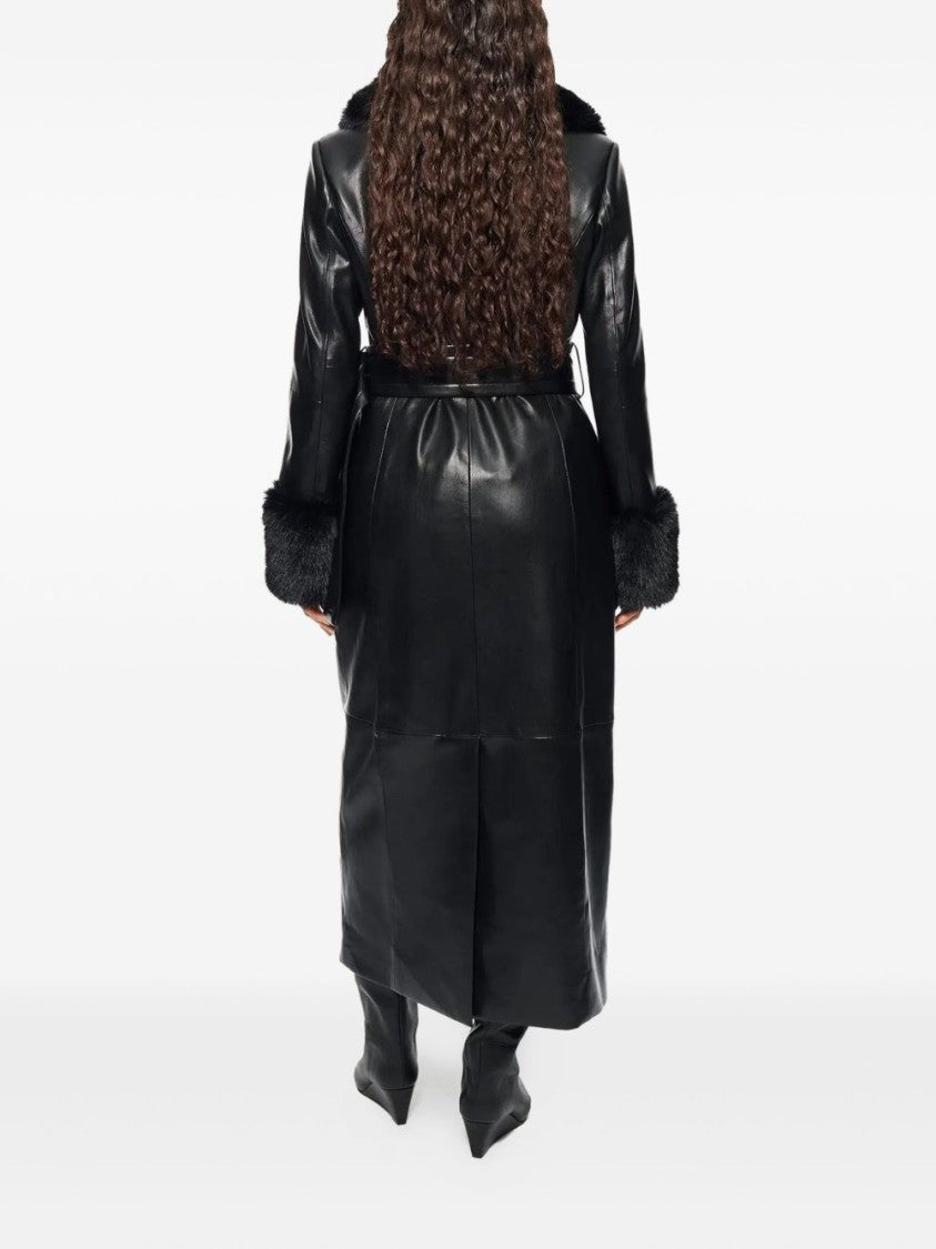 Stand Studio Long Coat In Black And Natural