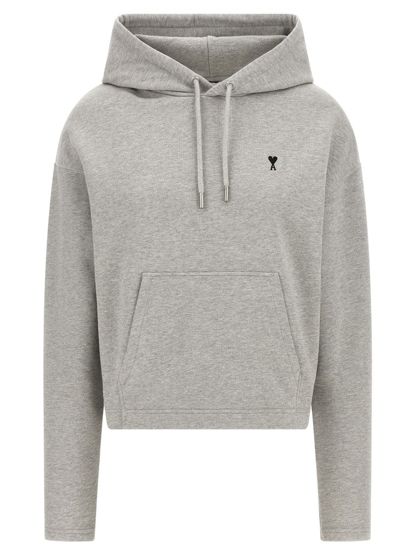 Ami Gauze Mélange Cotton Hoodie With Subtle Logo Embroidery