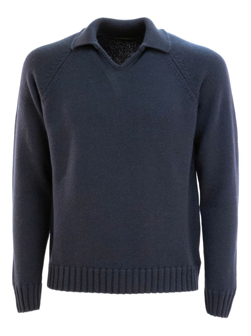 Zanone Navy V-Neck Sweater With Raglan Sleeves