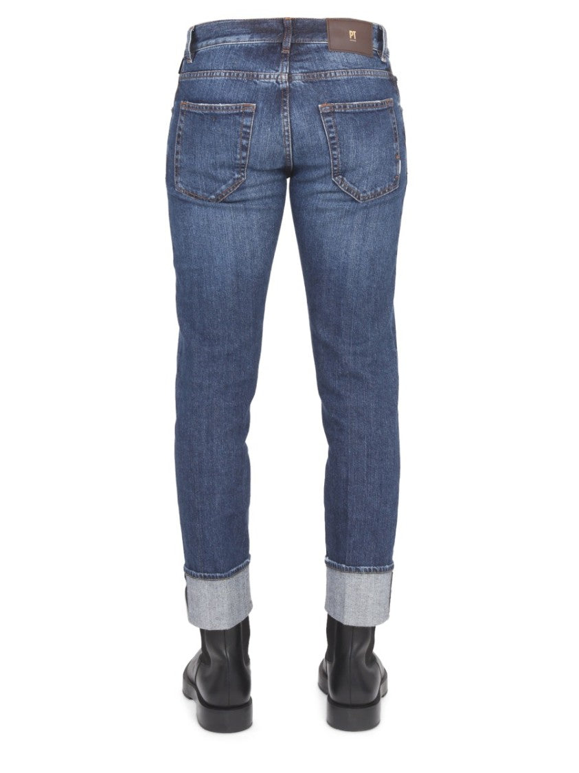 Pt Torino Medium Blue Washed Twill Jeans