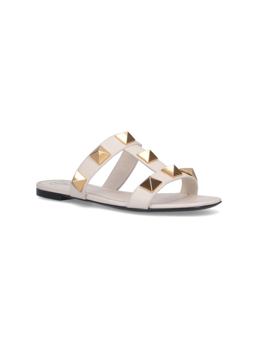 Valentino Garavani Flat Sandals With Pyramid Gold Studs