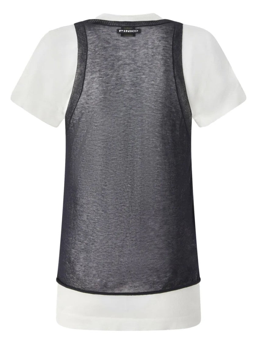 Pinko Layered Short Sleeve T-Shirt With Sheer