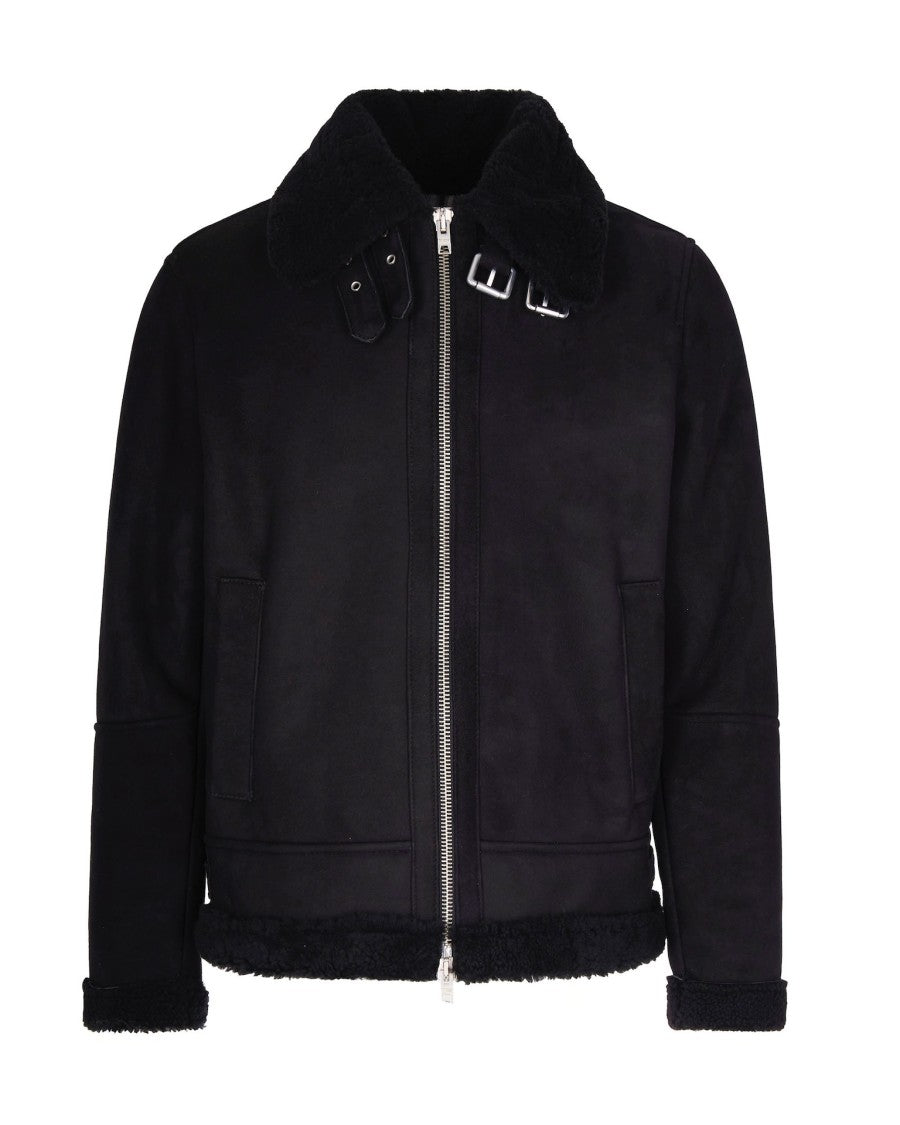D-Four Aviator-Style Jacket In Genuine Suede With Shearling Trim