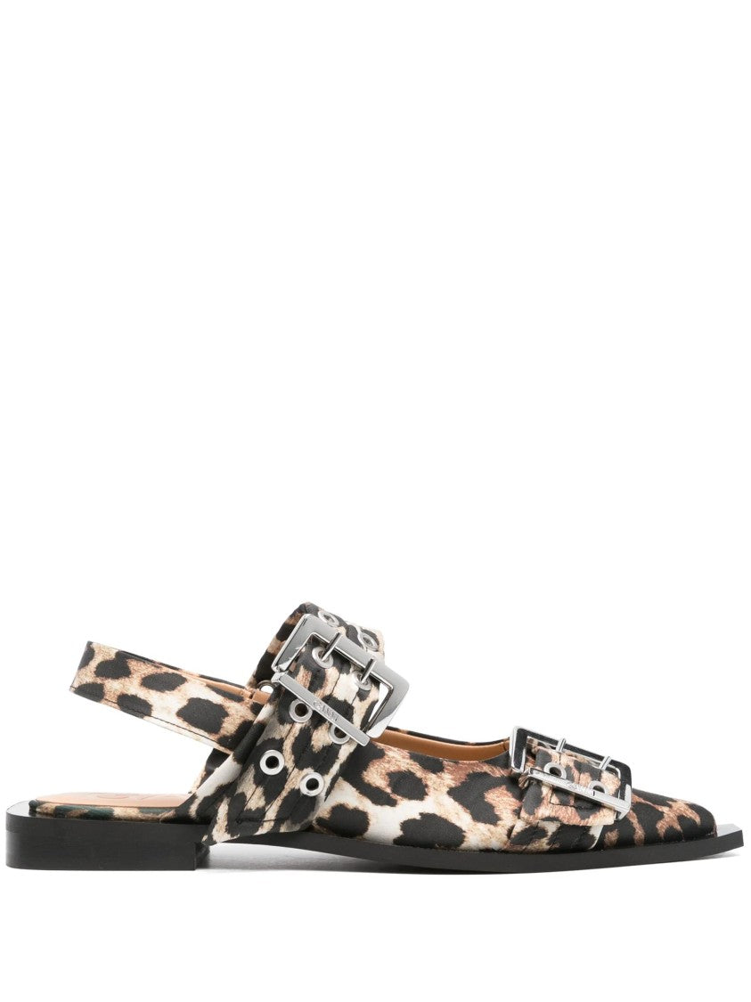 Ganni Pointed-Toe Ballerina Flats With Buckle Detail