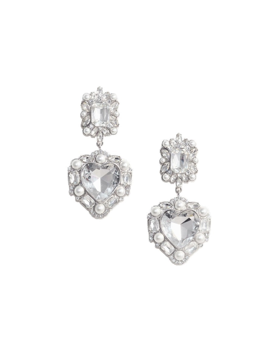 Self-Portrait Crystal Pearl Tiered Heart Earrings