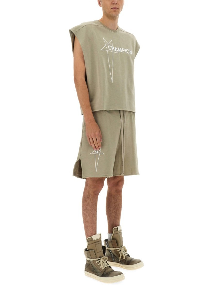 Champion X Rick Owens Relaxed Fit Cotton Shorts With Elastic Waistband