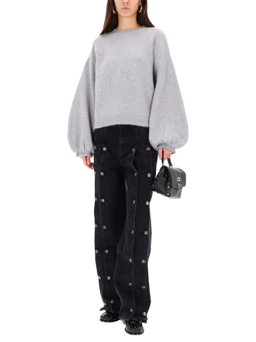 Rotate Birger Christensen Light Grey Sweater With Balloon Sleeves