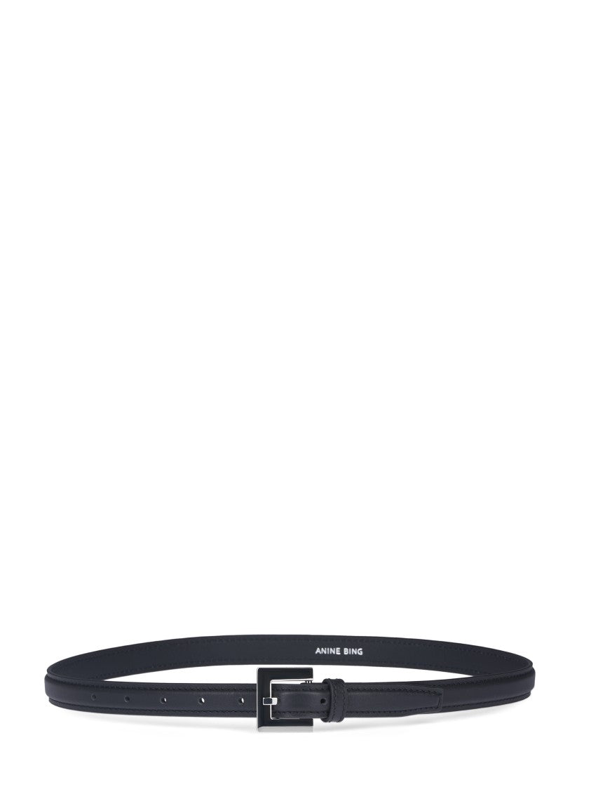 Anine Bing Narrow Black Cow Hair Leather Belt
