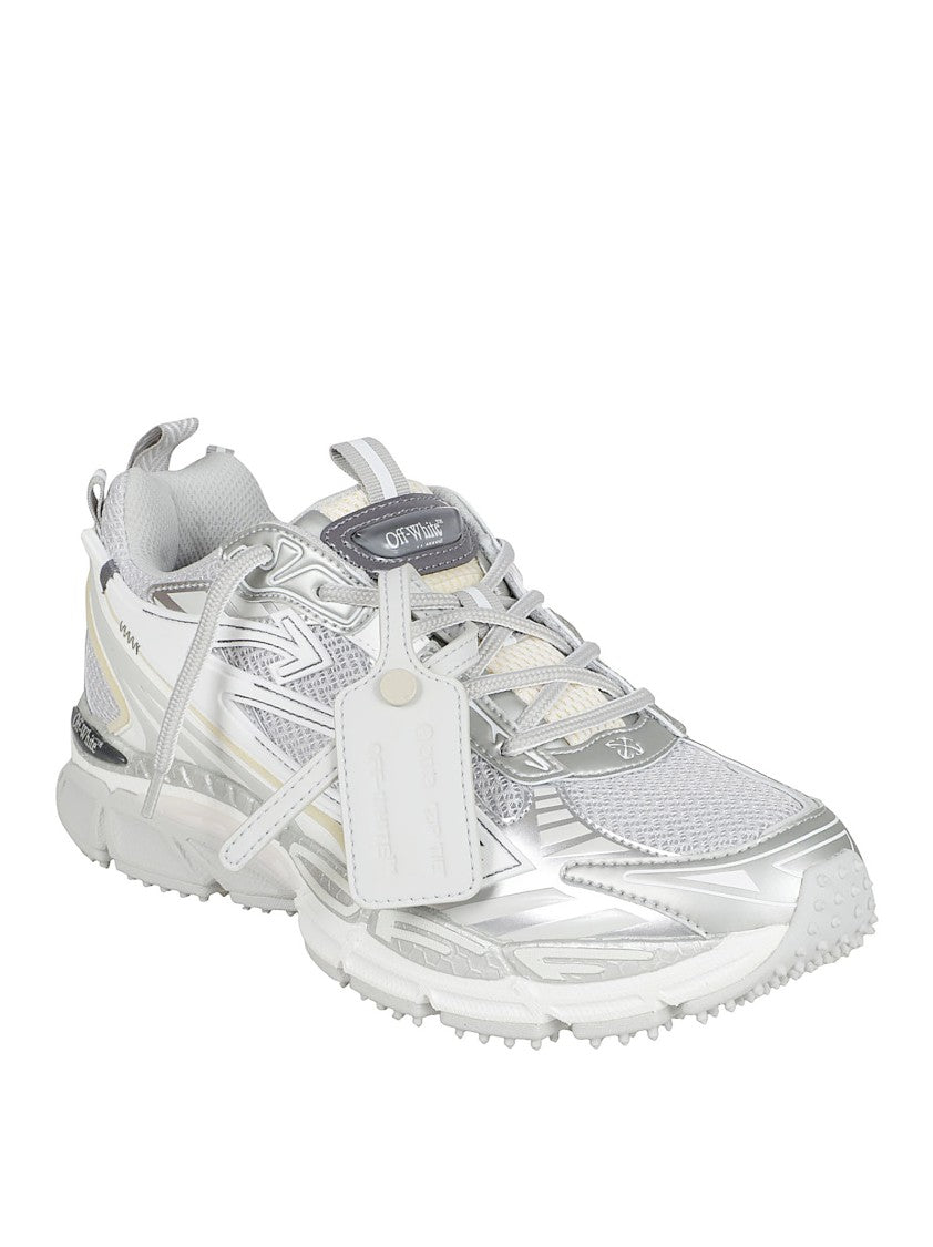Off-White Reflective Silver Sneakers With Dynamic Layered Design