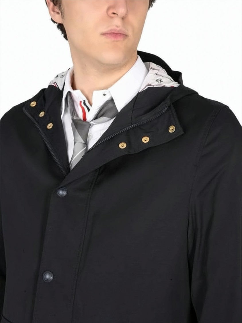 Thom Browne Classic Hooded Jacket With Front Button Closure And Tailored Finish