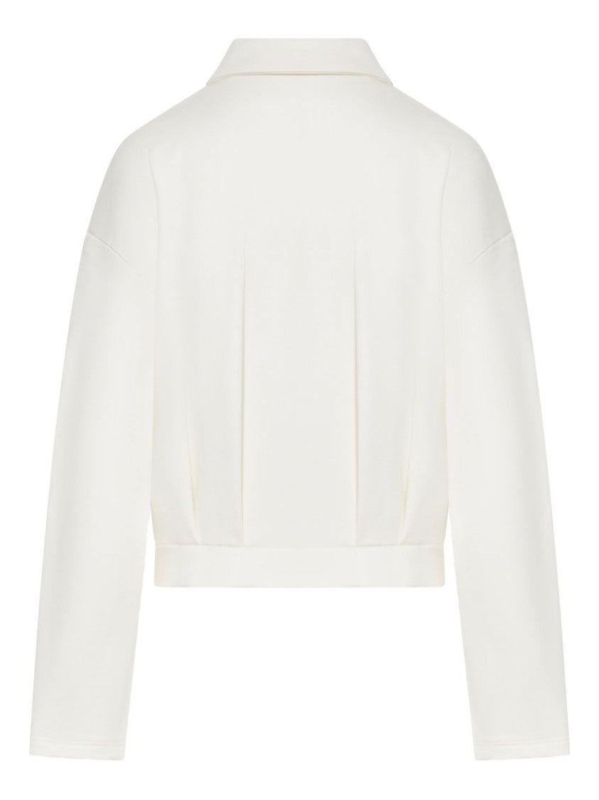 Max Mara Cropped White Sweater With Zipper Closure