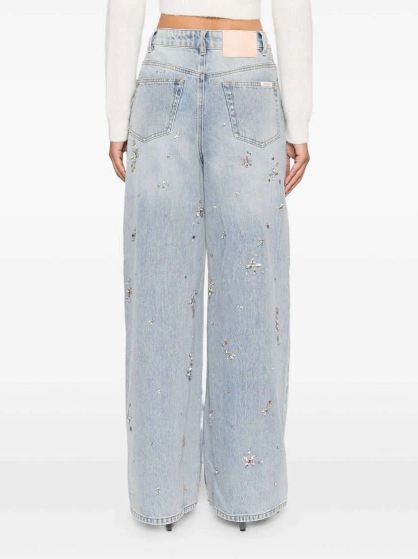 Self-Portrait Wide-Leg Jeans With Floral Embellishments