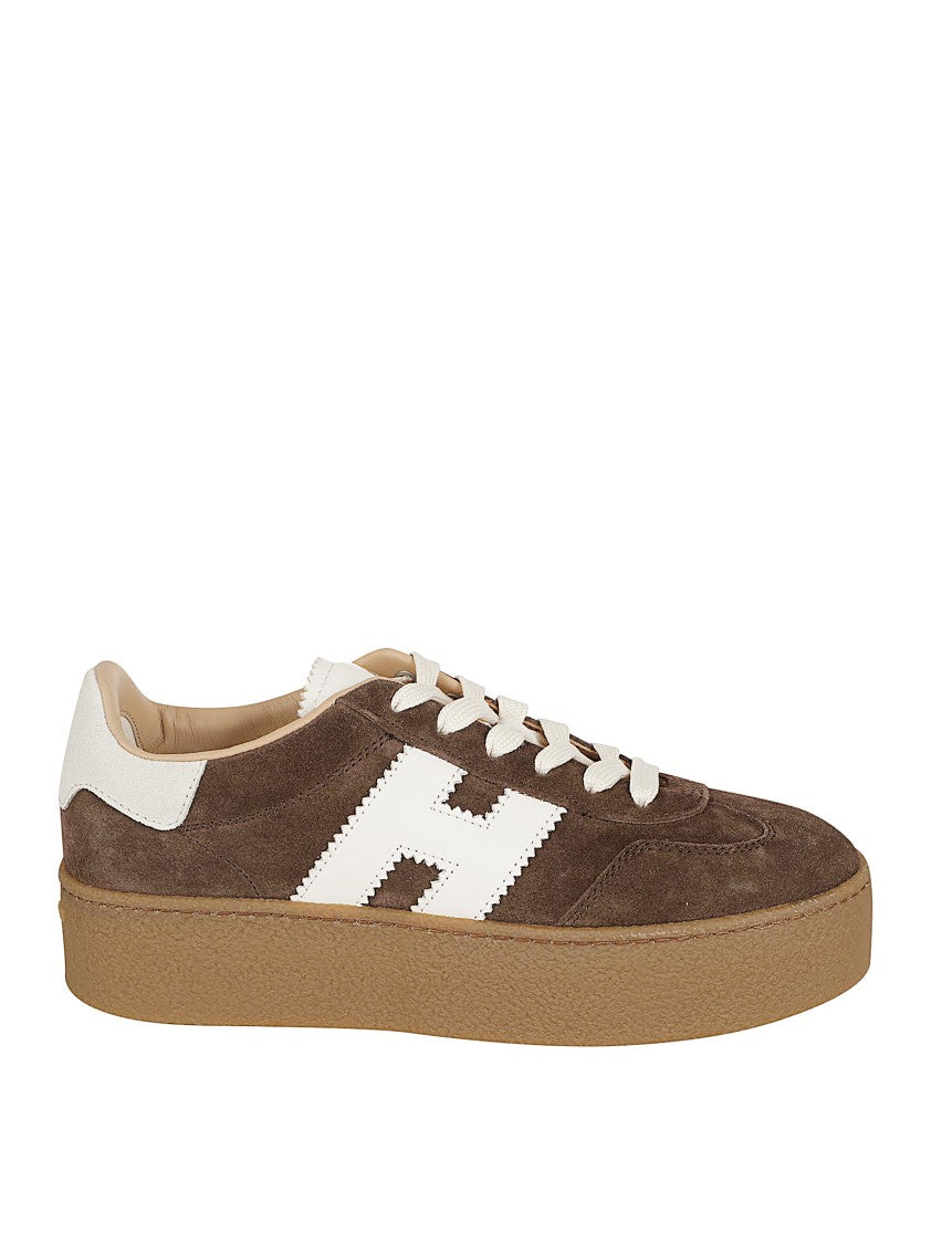 Hogan Brown Suede Sneakers With Contrasting Leather Logo
