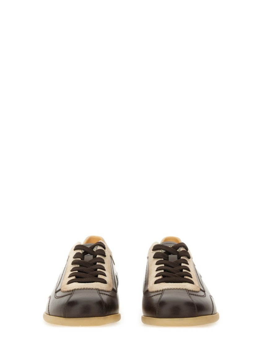Brunello Cucinelli Low-Profile Leather Sneaker With Suede Accents
